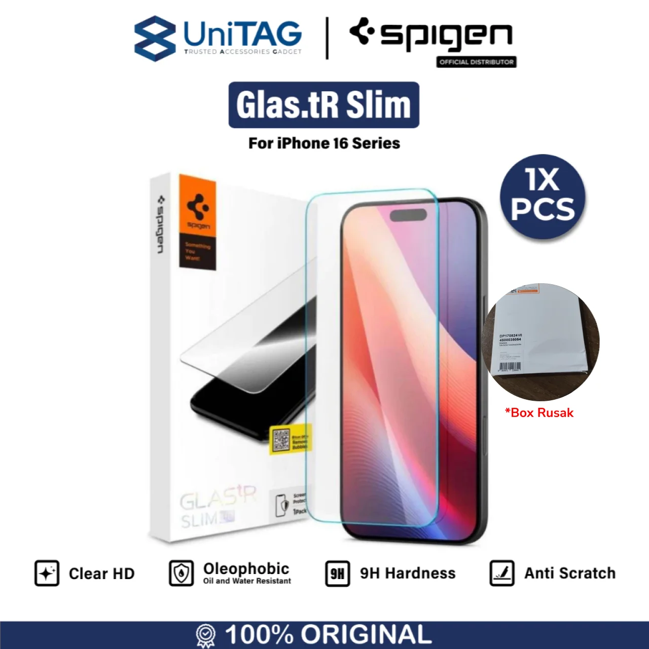 Spigen iPhone 16 Pro Max Tempered Glass 1 Pack GlastR Slim HD - Transparency AGL07916-1 (Offline SKU)