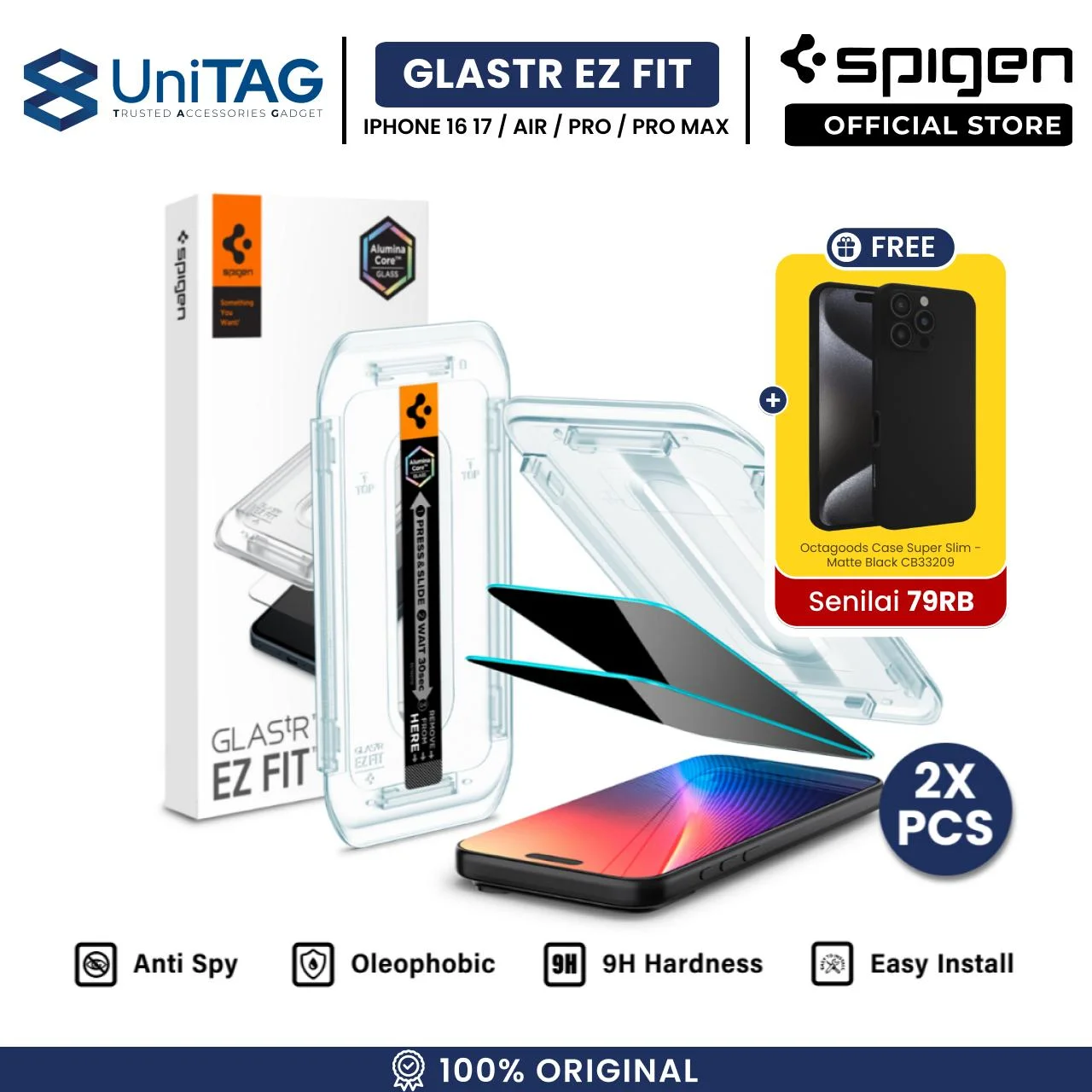 Tempered Glass for iPhone 17 Air Pro Max Spigen GlastR EZ Fit Pro HD with Tray Clear Privacy
