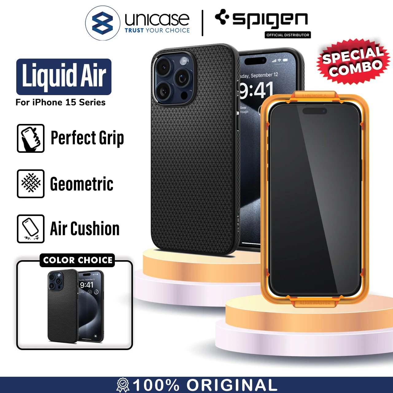 SPIGEN Liquid Air Black+Alignmaster 15 Plus