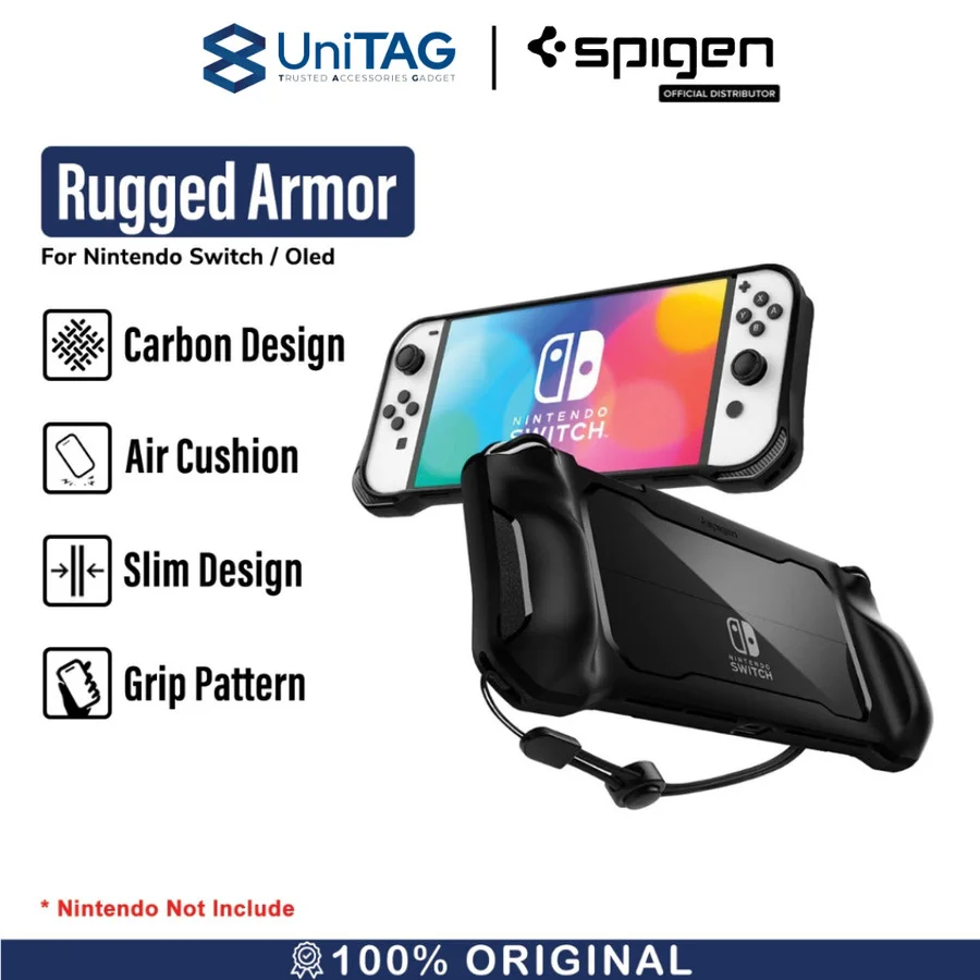 Case Nintendo Switch 2 Oled Spigen Rugged Armor Protective Slim Grip Cover Carbon Casing