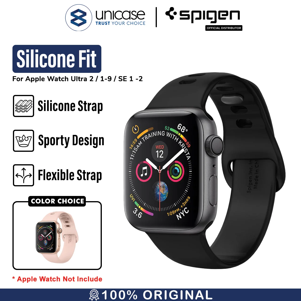 Strap Apple Watch Ultra 2 9/8/7/SE 49/45/44/41mm Spigen Silicone Fit