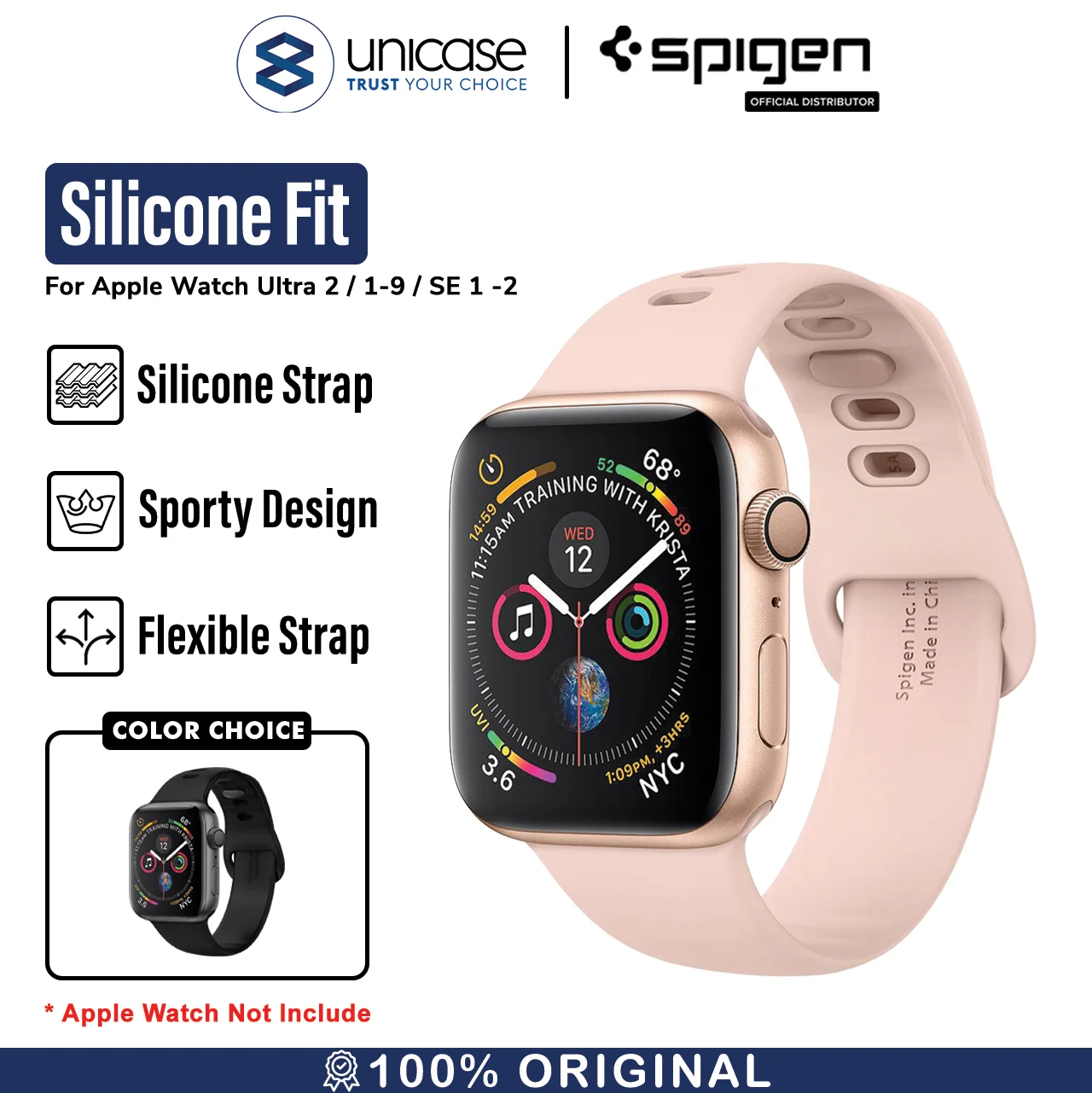 Strap Apple Watch Ultra 2 9/8/7/SE 49/45/44/41mm Spigen Silicone Fit