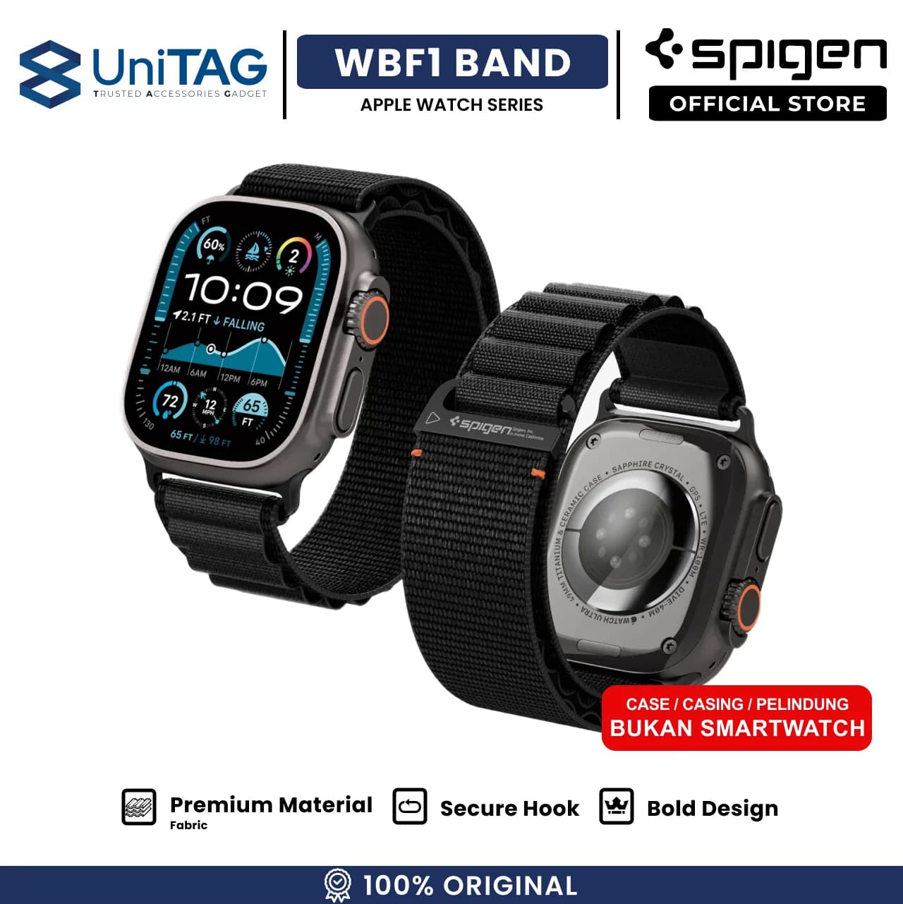 Strap for Apple Watch Ultra 3/2/1 (49mm) / 11/10 (46mm) / 9/8/7 (45mm) / SE / 6 / 5 / 4 (44mm) Spigen WBF1 Nylon Fabric Band