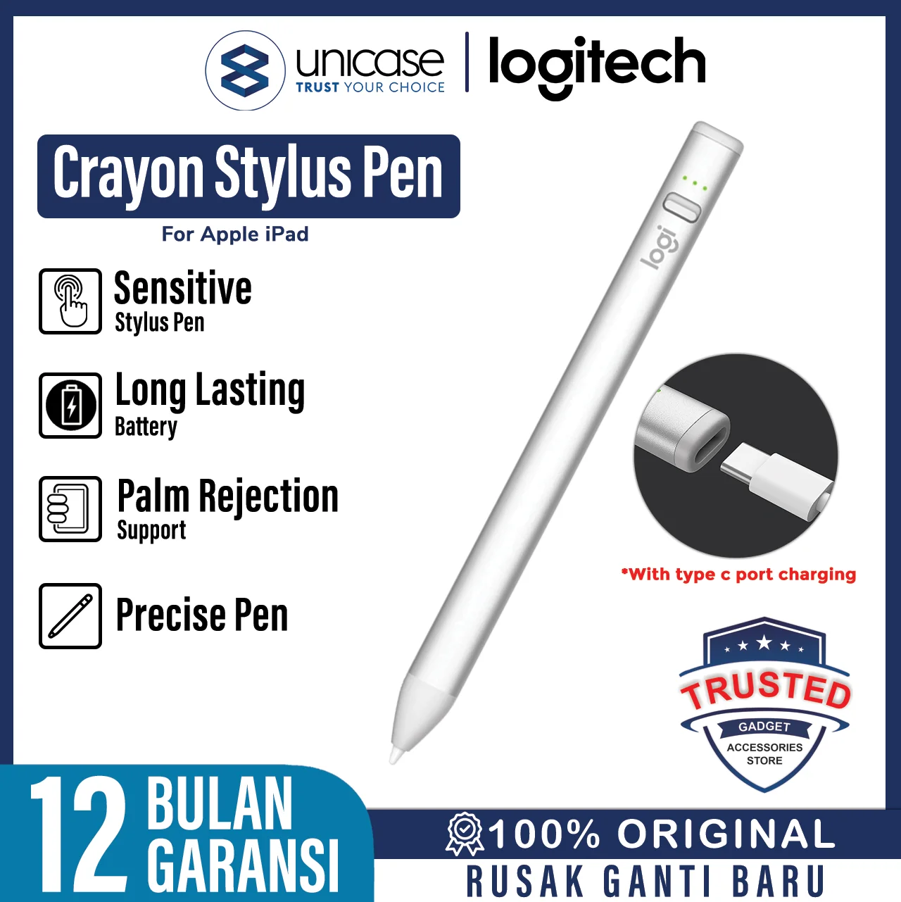 Stylus Pen iPad Pro Logitech Crayon Digital Pencil USB Type C Charging