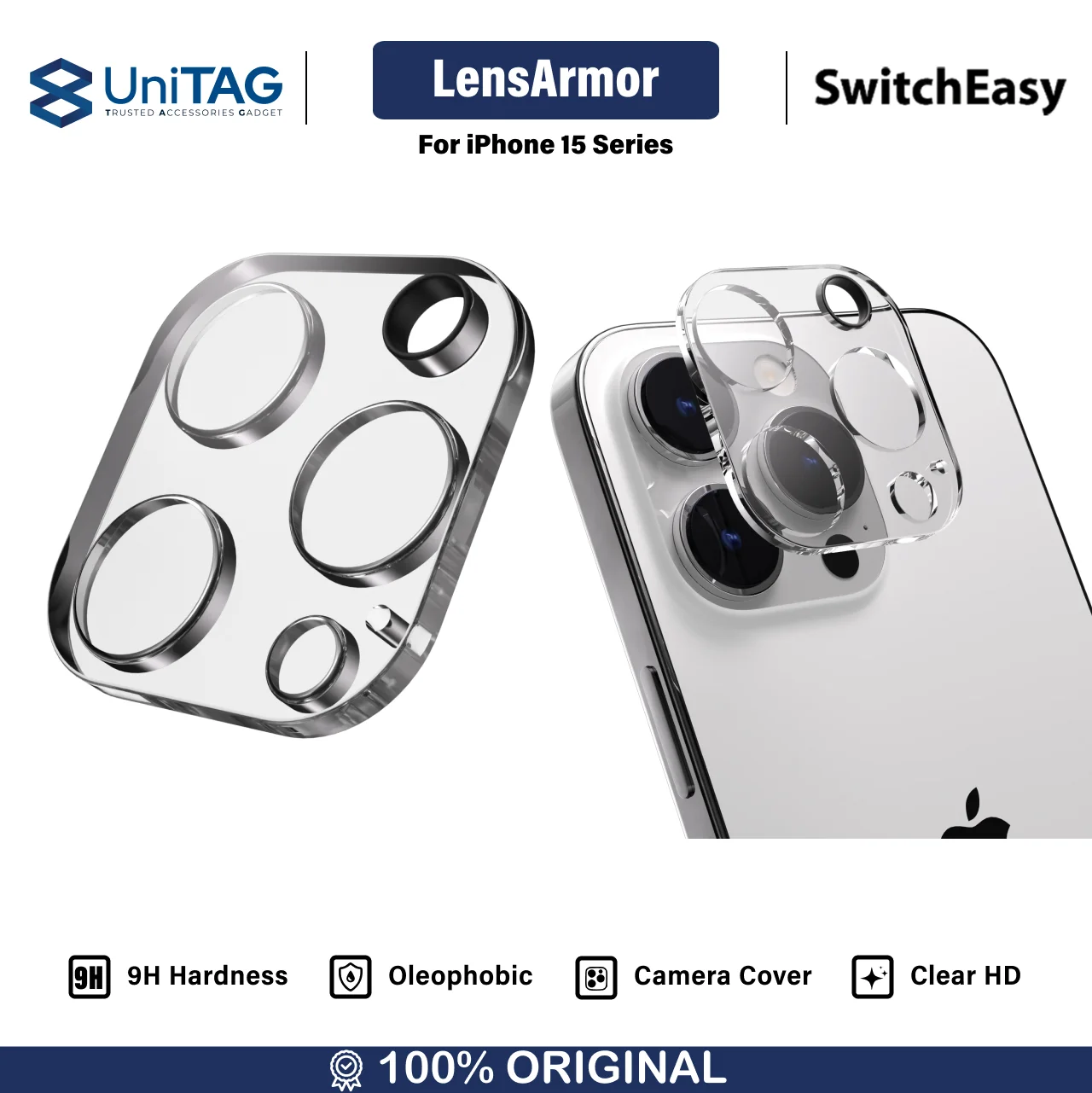 Camera Lens Glass iPhone 15 Pro Max Plus SwitchEasy LensArmor Cover 9H