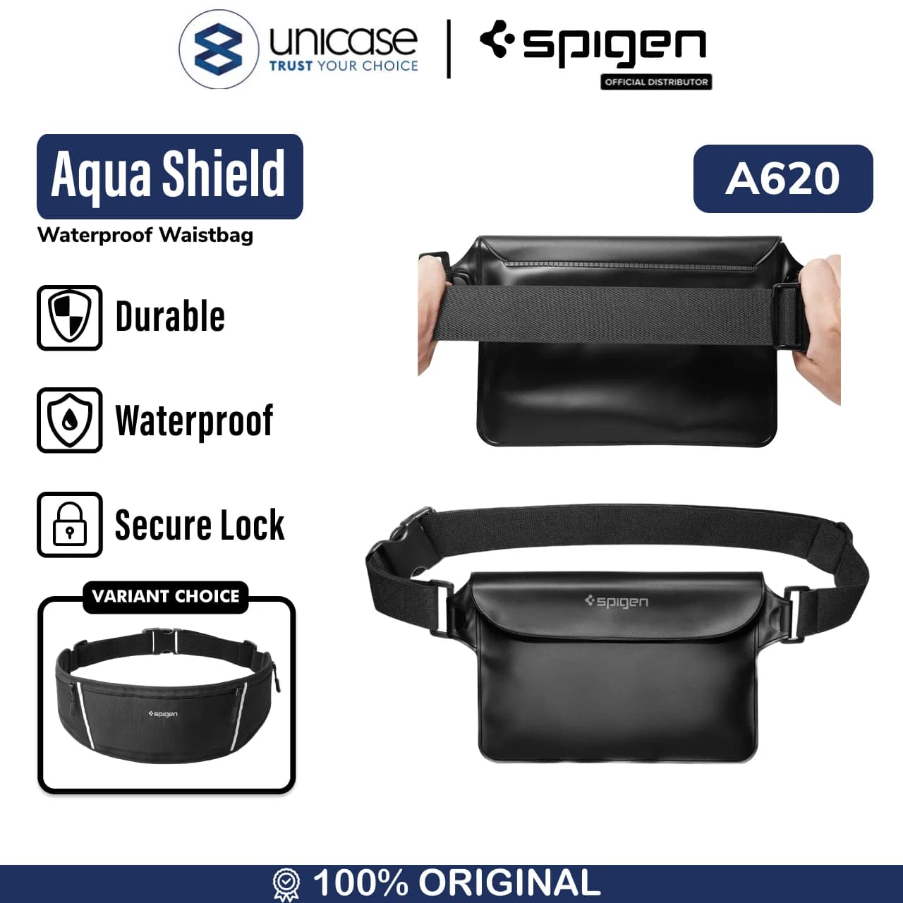 Tas Selempang Pinggang Pria Spigen Waistbag Aqua Shield Sport Waterproof Travel Durable multifungsi