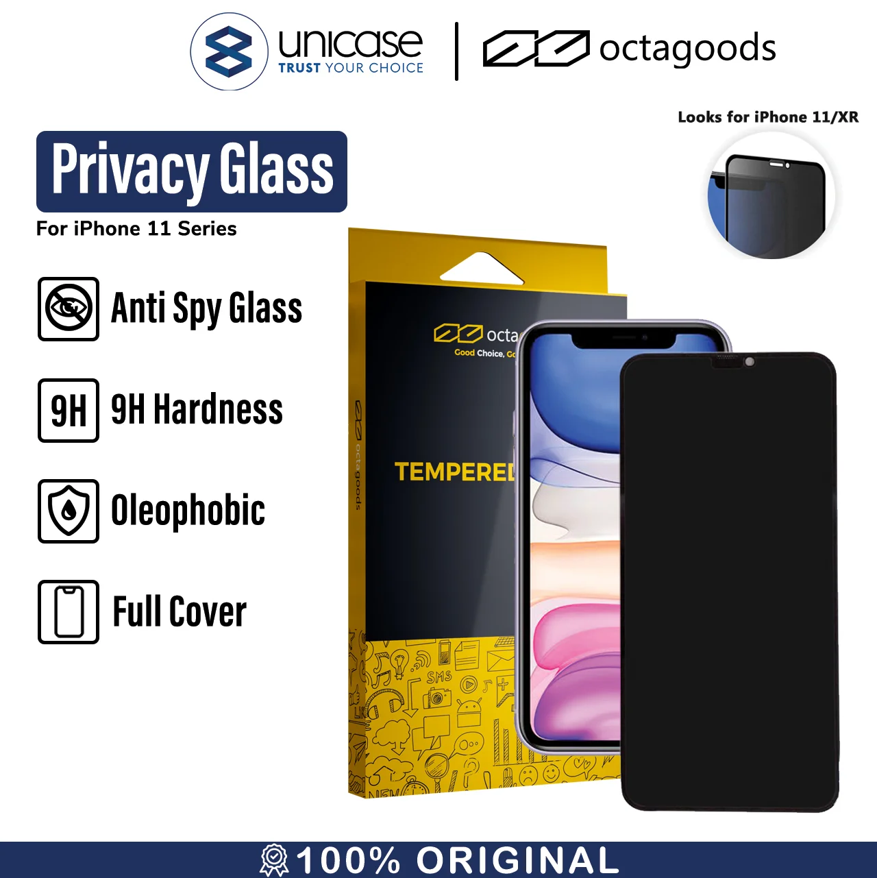 Tempered Glass Anti Spy iPhone 11 Pro Max XS Max XS XR X OCTA Privacy