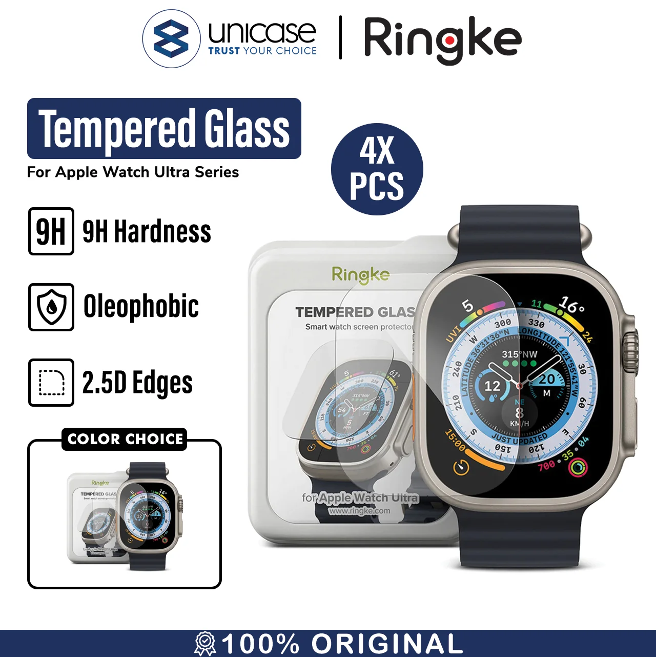 Tempered Glass Apple Watch Ultra 2 49mm Ringke ID Slim Clear Cover 9H