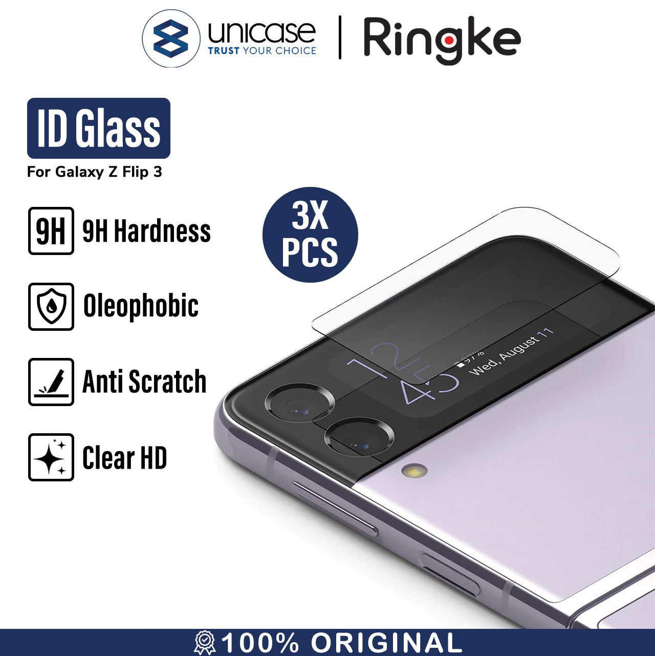 Tempered Glass Depan Galaxy Z Flip 3 Ringke ID Cover Display Protector