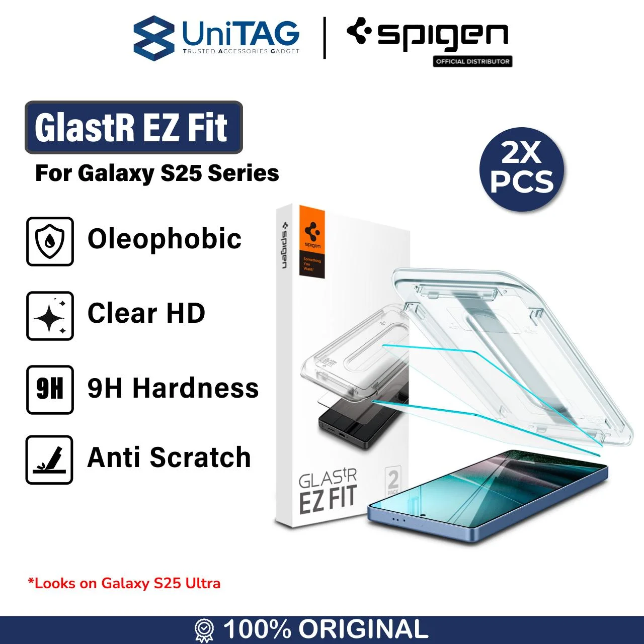 Tempered Glass For Samsung Galaxy S25 Ultra Plus Spigen Glas tR EZ Fit Clear HD Anti Gores Protector