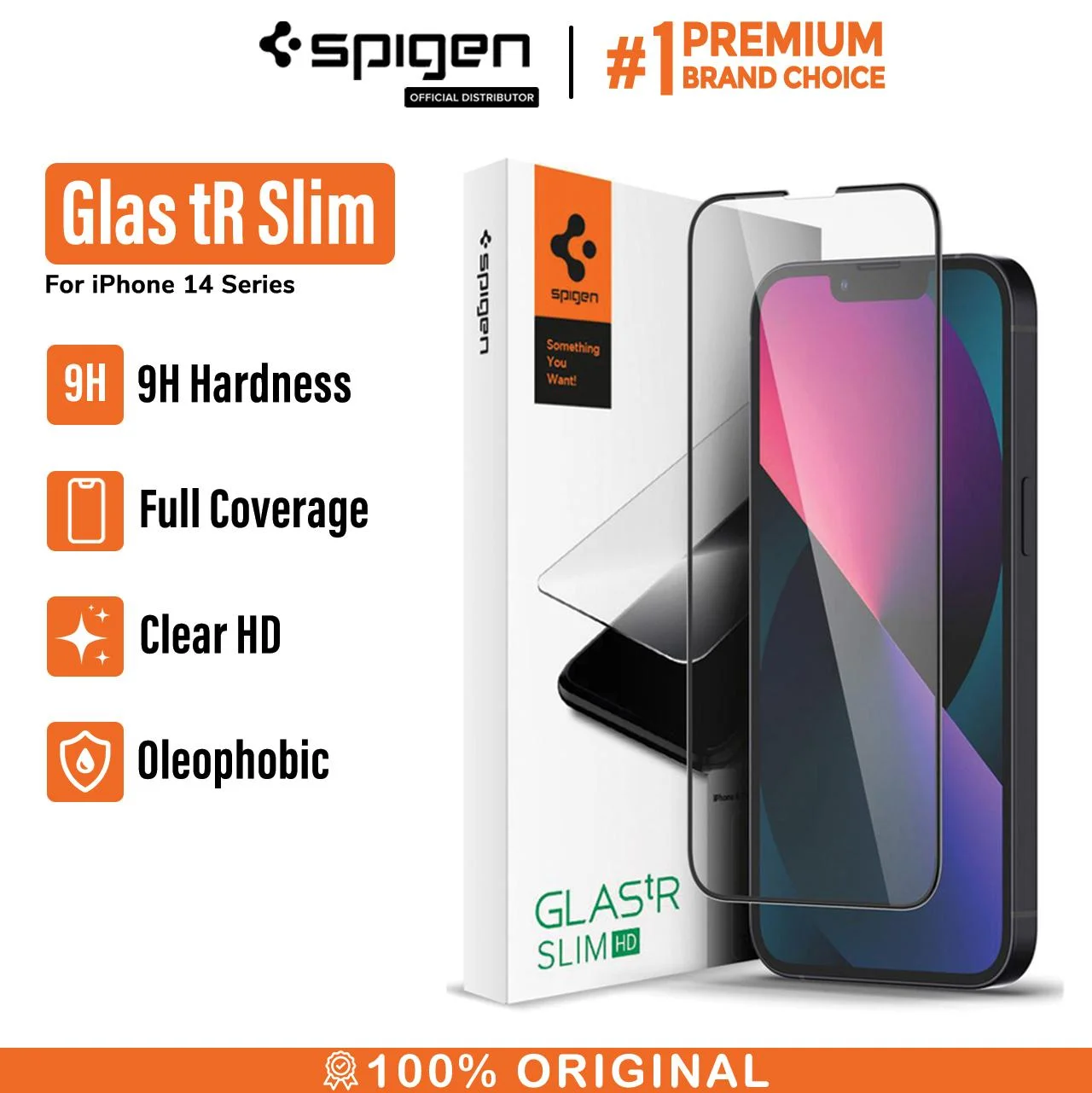 Tempered Glass iPhone 14/13 Mini Pro Max Plus Spigen Glas.tR SLIM Full