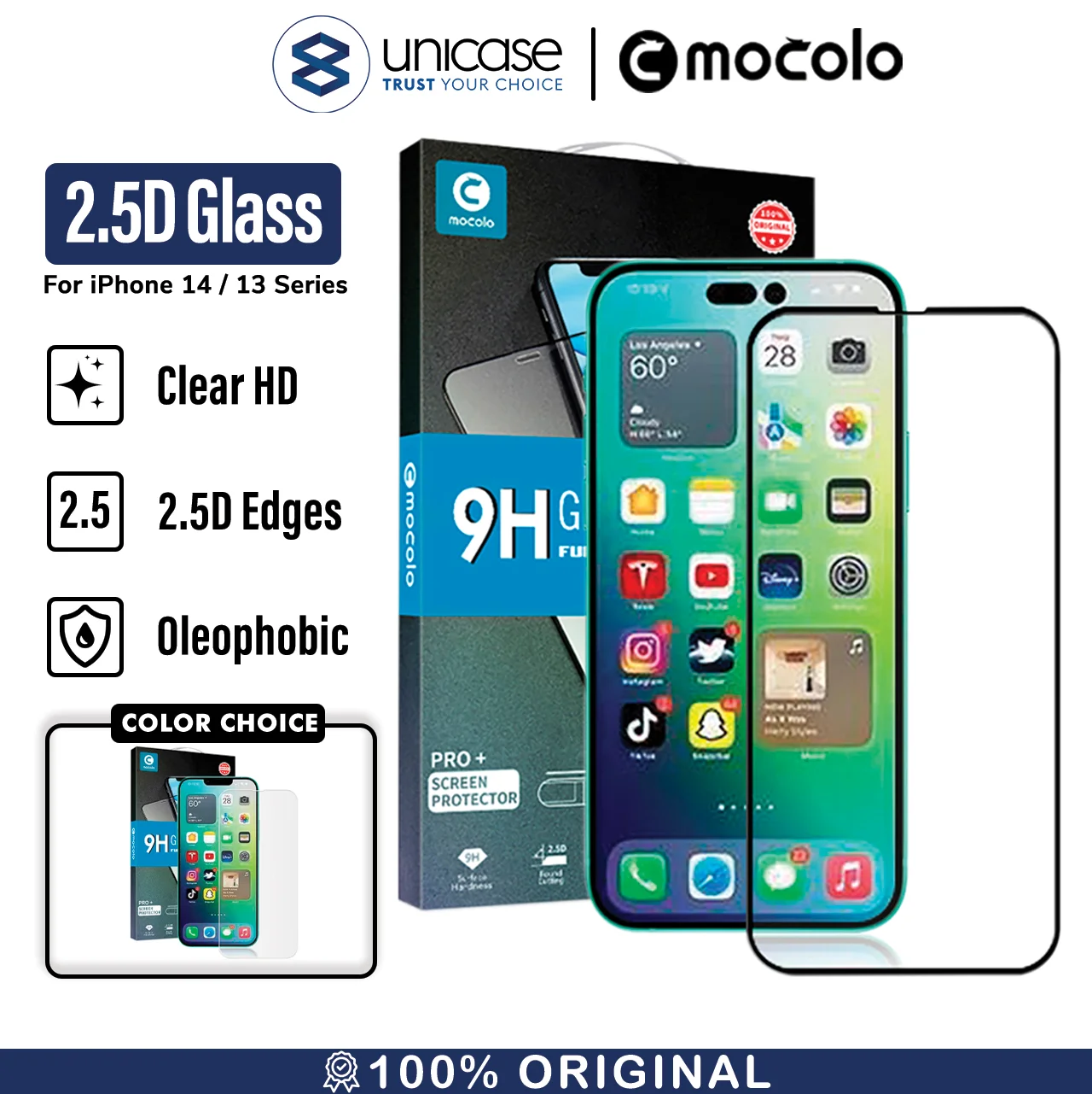 Tempered Glass iPhone 14/13 Pro Max Plus Mocolo 2.5D Clear Anti Gores