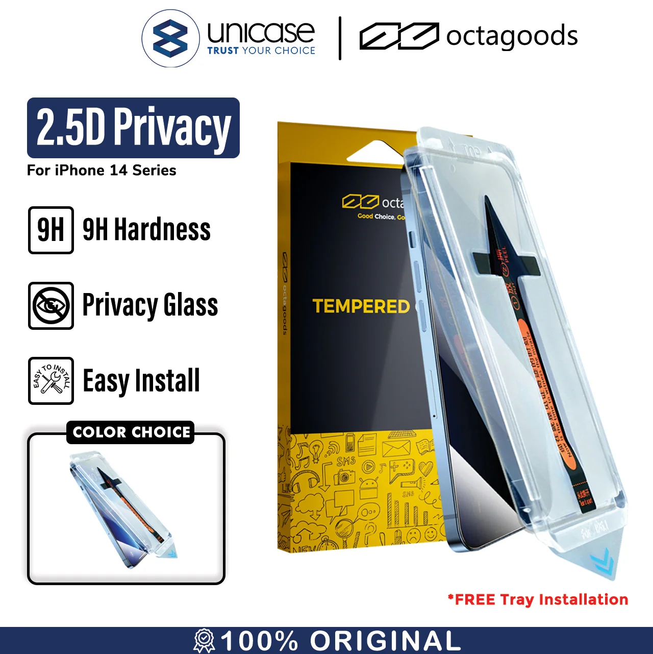 Tempered Glass iPhone 14/13 Pro Max Plus Octagoods FC Clear 2.5D Tray