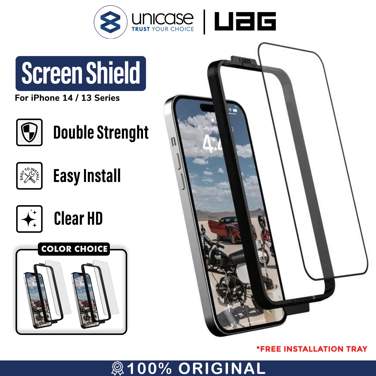 Tempered Glass iPhone 14/13 Pro Max Plus UAG Screen Shield Clear Full