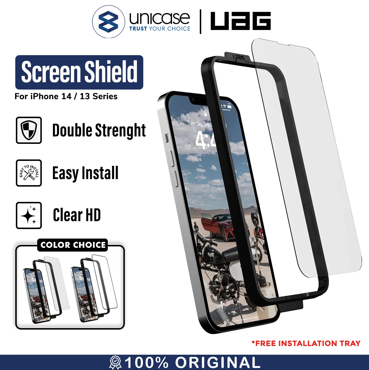 Tempered Glass iPhone 14/13 Pro Max Plus UAG Screen Shield Clear Full