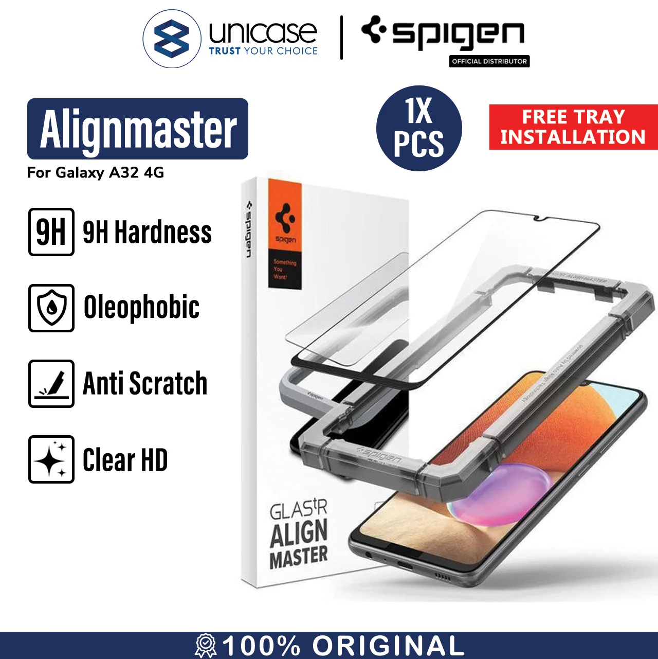 Tempered Glass Samsung Galaxy A32 4G Spigen AlignMaster Full Cover