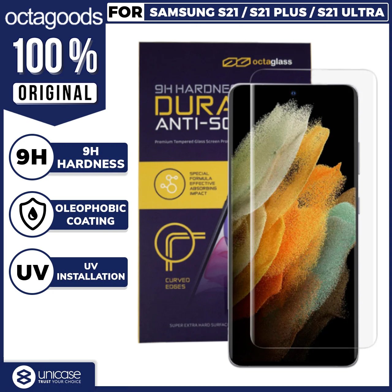 Tempered Glass Samsung Galaxy S21 Ultra Plus OctaGoods UV Full Cover