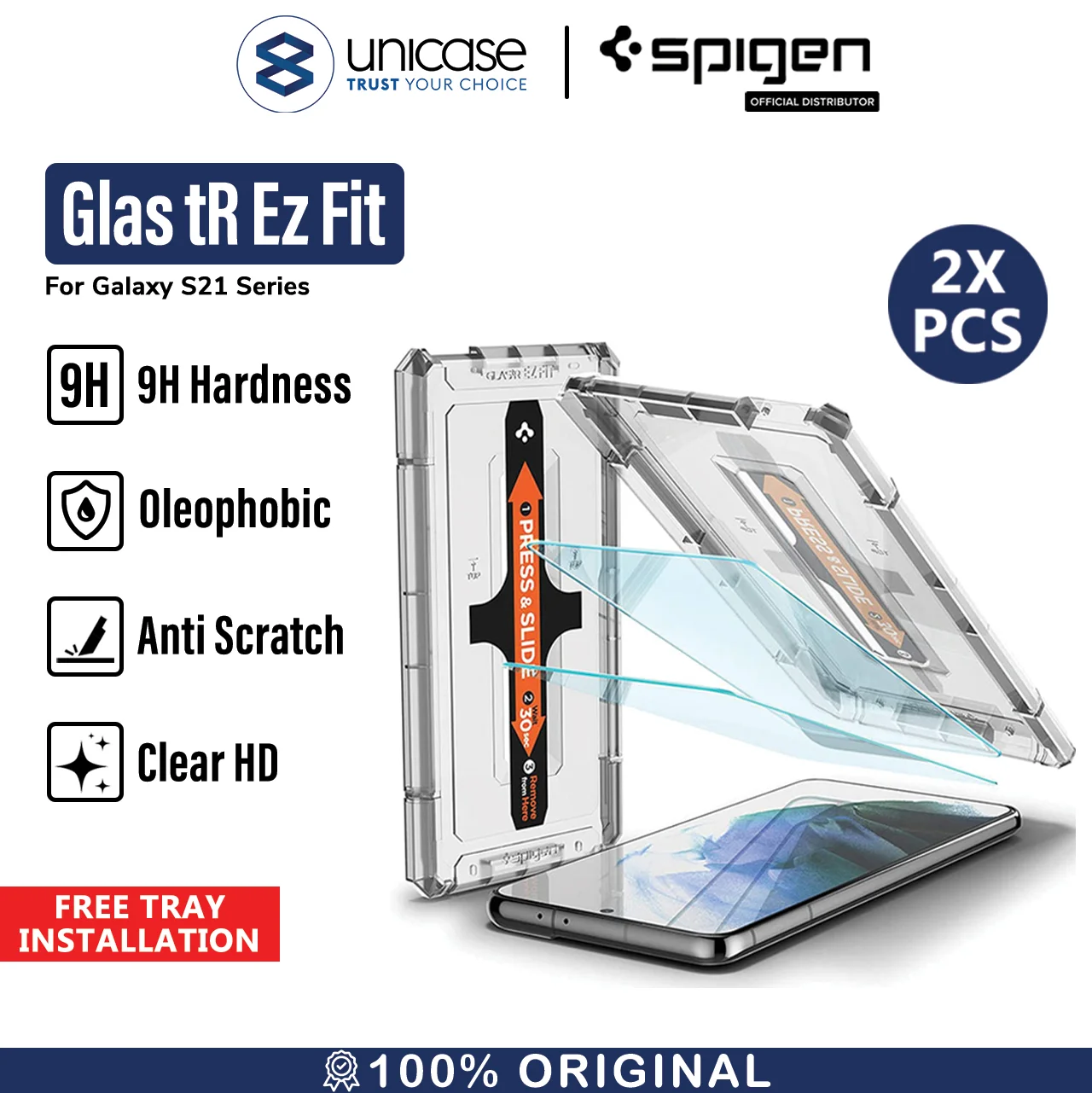 Tempered Glass Samsung Galaxy S21 Ultra S21 Plus Spigen Glas tR EZ Fit