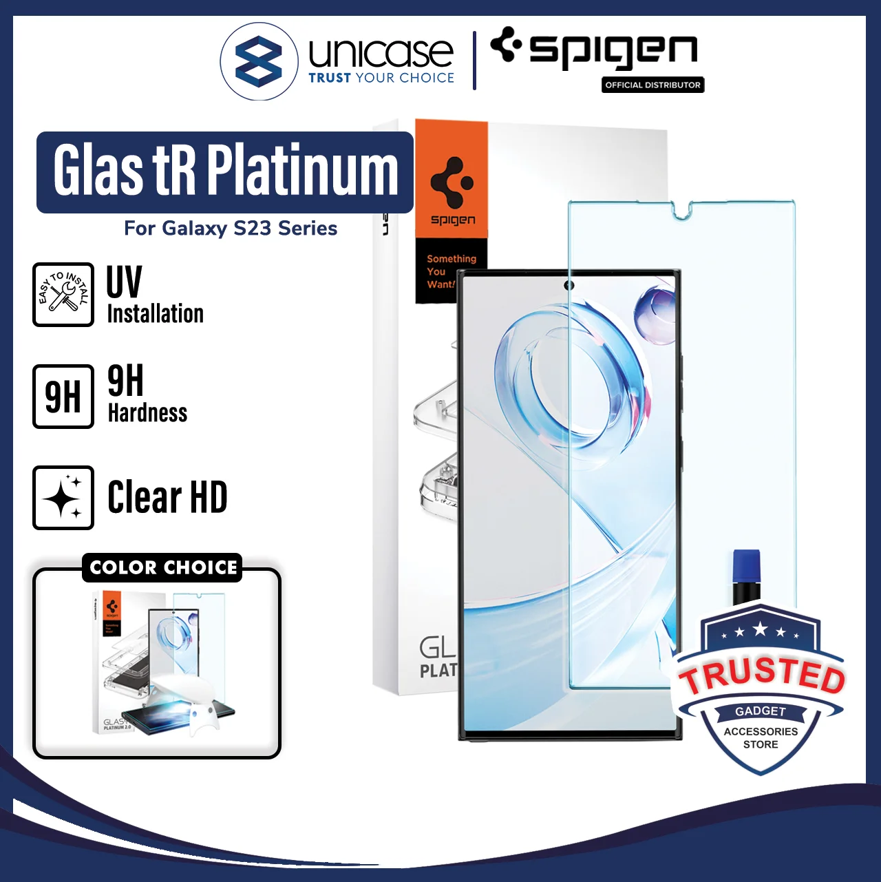 Tempered Glass UV Samsung Galaxy S23 Ultra Plus Spigen Platinum Tray