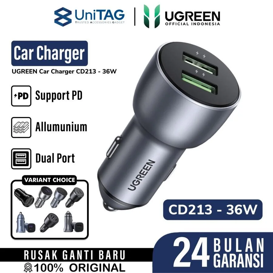 Car Charger Dual Port USB A/Type C UGREEN 52.5W PD QC Fast Charging