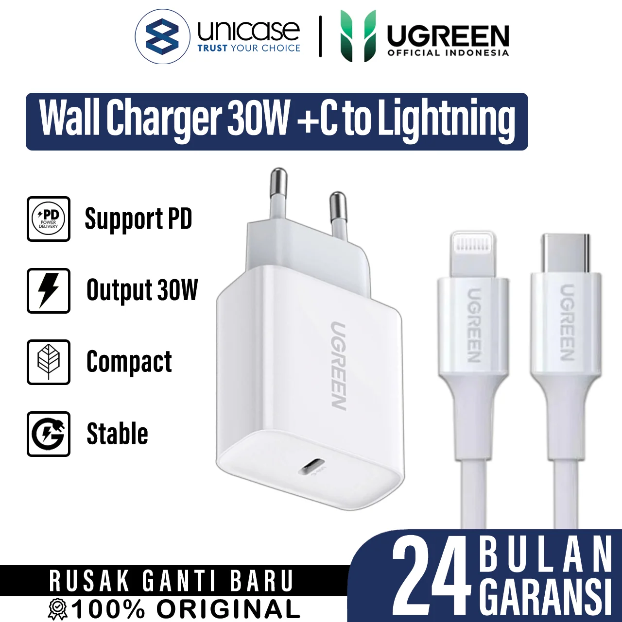UGREEN CD127 White + Cable C to Lightning 2m US171