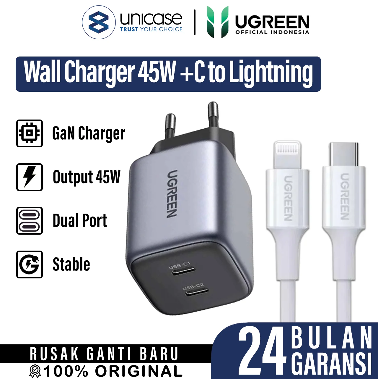 UGREEN CD294 Grey + Cable C to Lightning 1m US171