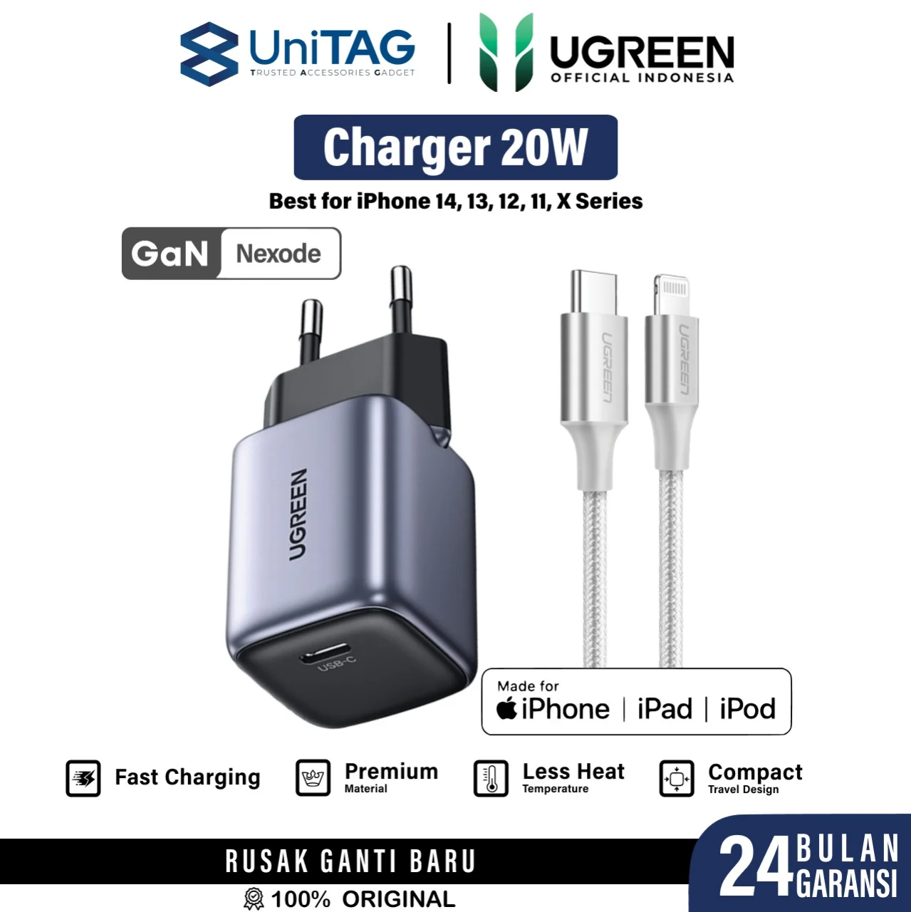 UGREEN CD318 Grey + Cable C to Lightning 1m US304