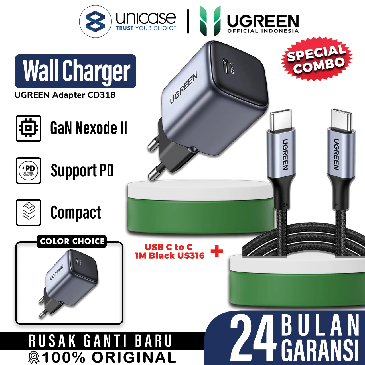 UGREEN CD318 Grey + Cable USB C to C US316 70427