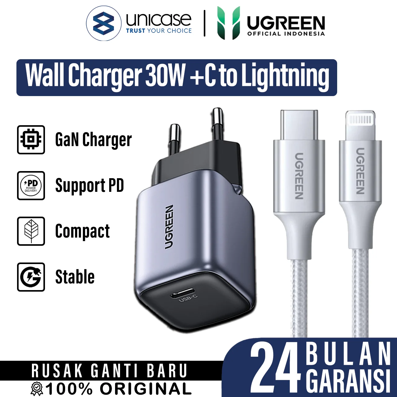 UGREEN CD319 Grey + Cable C to Lightning 1.5m US304