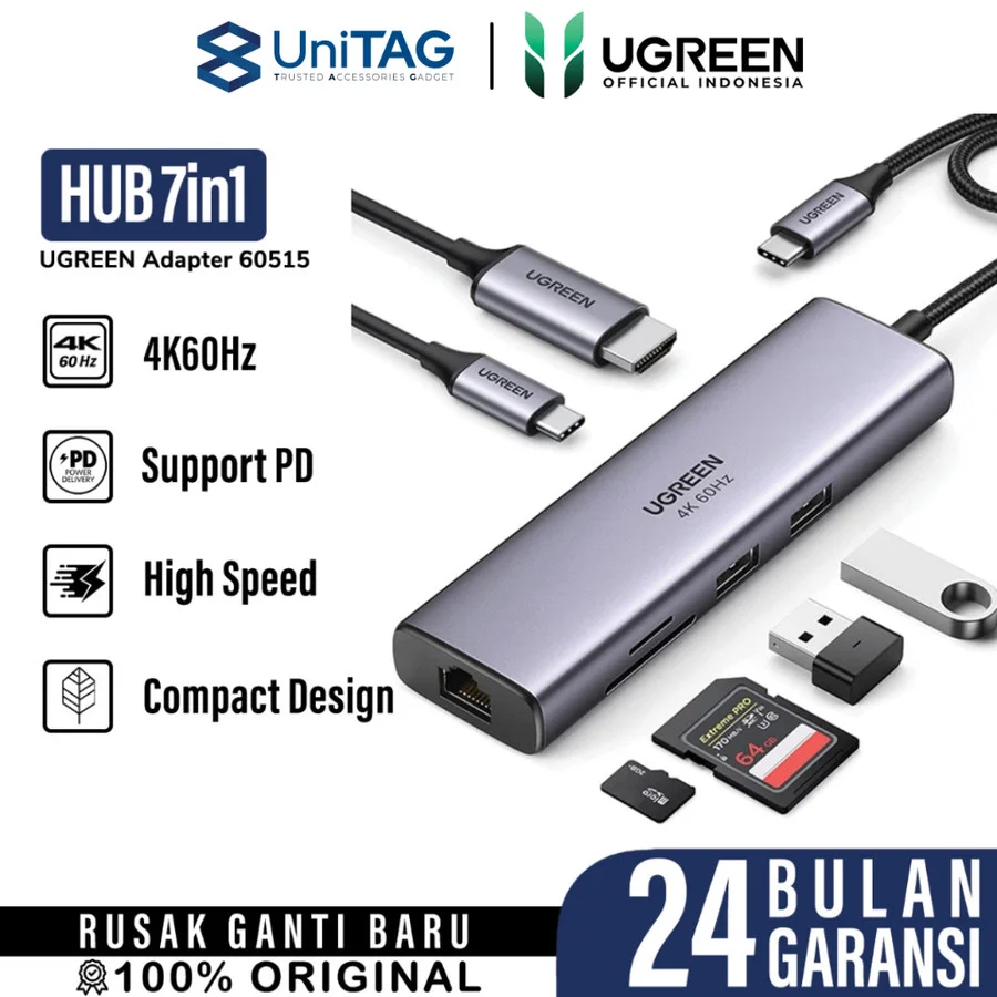 Adapter USB 3.0 HUB Port Macbook iPad 7 in 1 UGREEN Type C 4K PD 100W