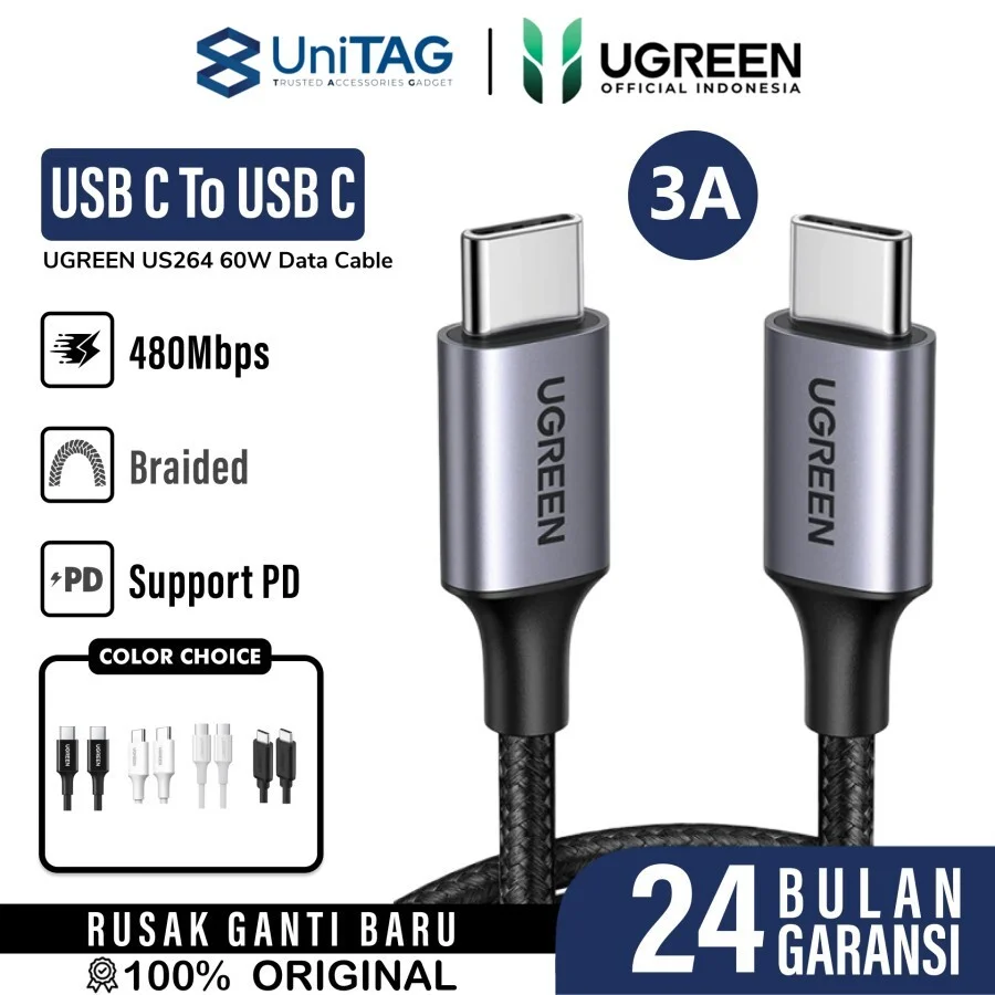 Cable Data USB C 2.0 to USB C UGREEN 60W PD QC 3.0 3A Braided Kabel