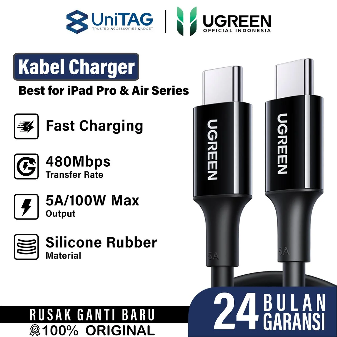 Cable Data USB C 2.0 to C UGREEN 5A Kabel 100W PD3.0 /QC Fast Charging