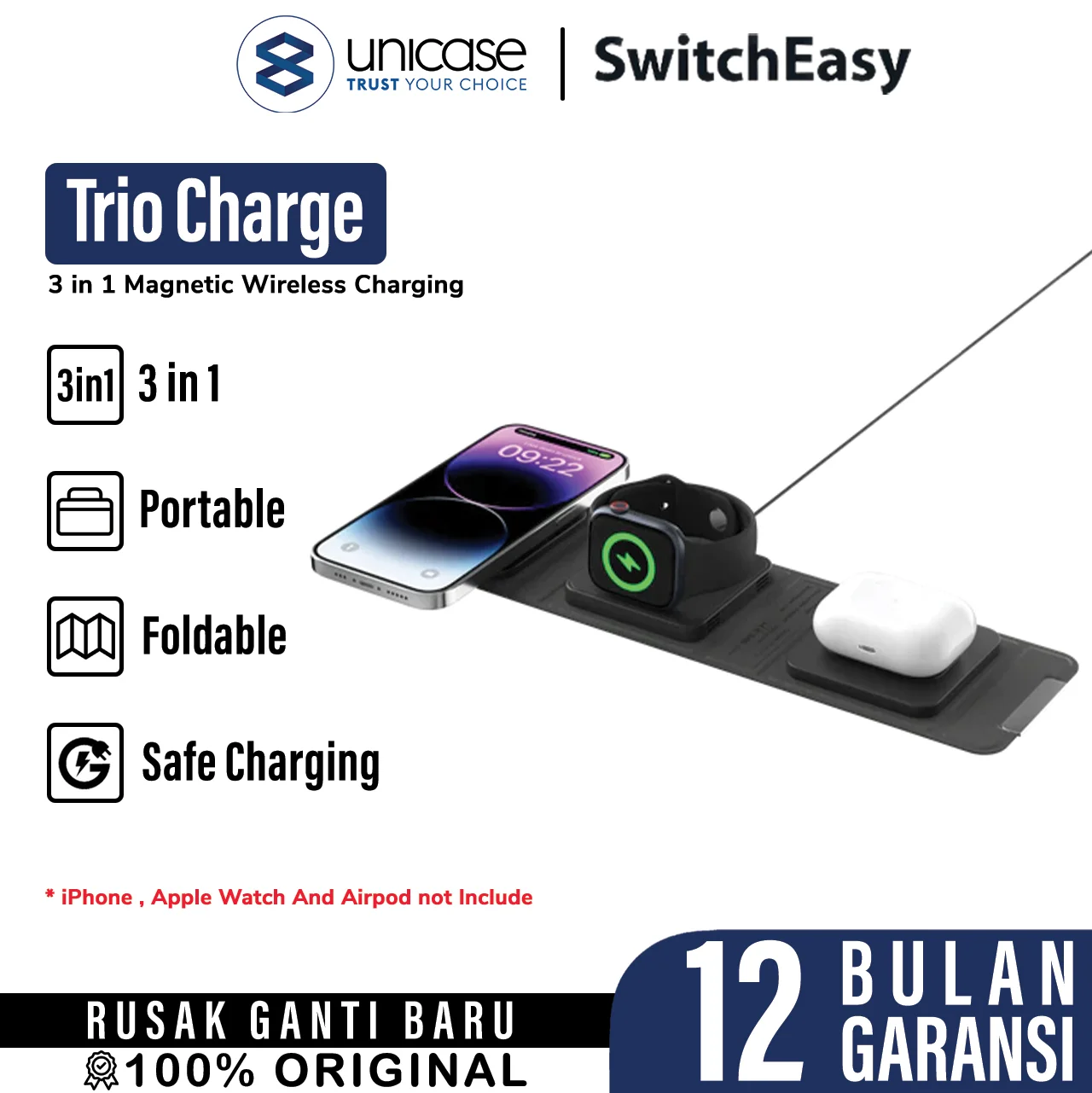 Wireless Charger SwitchEasy TrioCharge Portable 3 in 1 Fast Charging