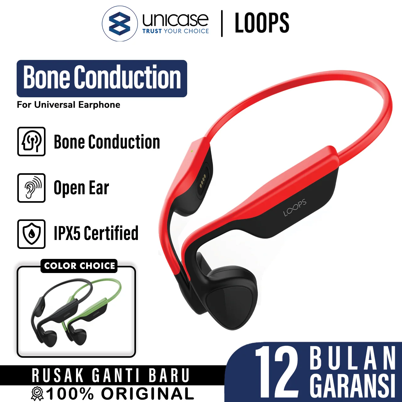 Wireless Earphone Loops X07 Bone Conduction Open Ear Bluetooth Headset