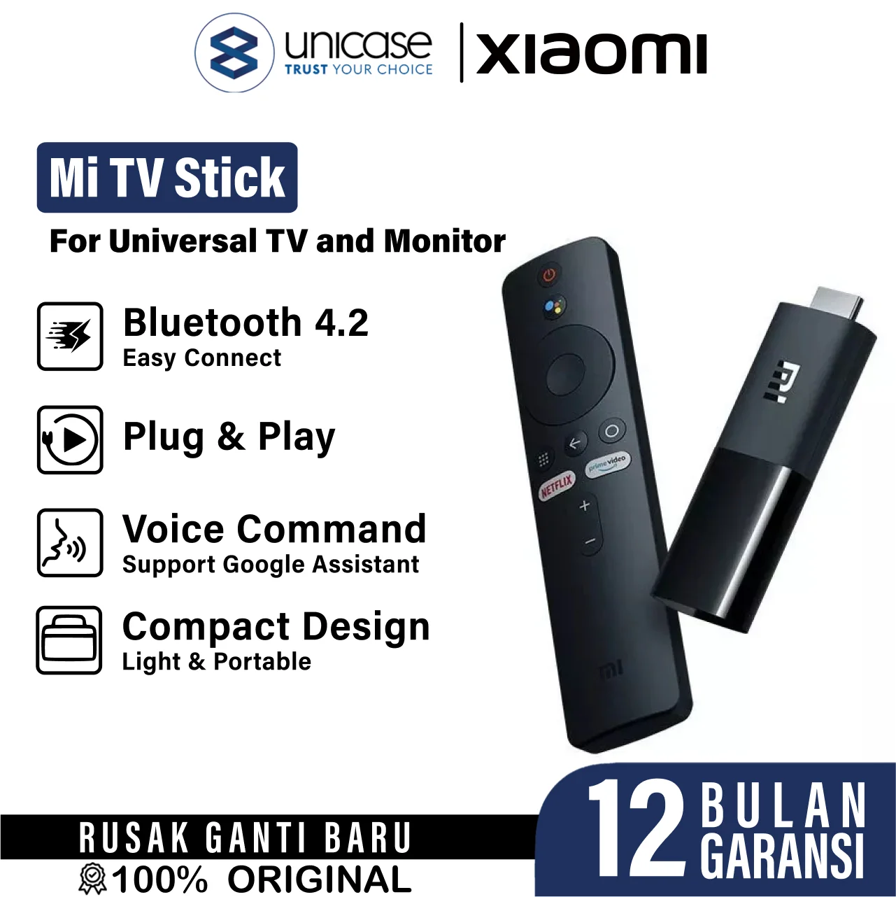 Xiaomi Mi TV Stick Box Android Remote & HDMI Dongle Smart TV Full HD