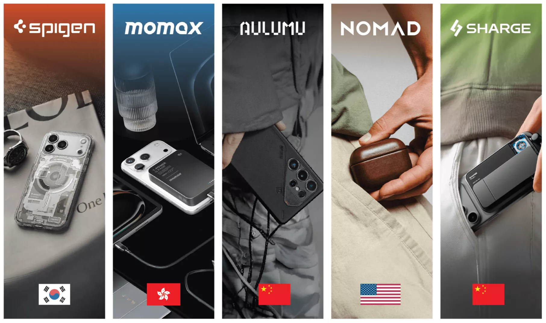 Brand yang dikelola UniTAG — Spigen, Momax, Aulumu, Nomad, dan Sharge